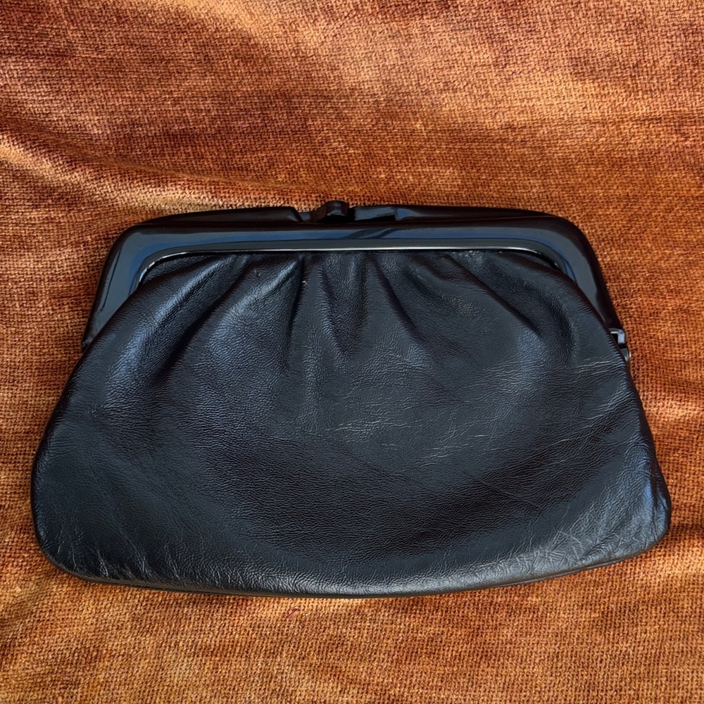Black Italian Leather Frame Clasp Clutch